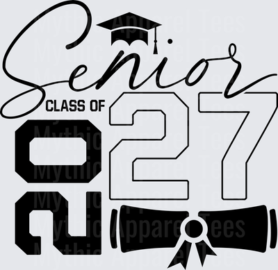Senior Class of 2027 Graduation Cap and Diploma Script Lettering