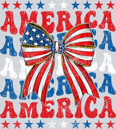 America Tattered words with American Flag Ribbon USA DTF Patriotic Transfers