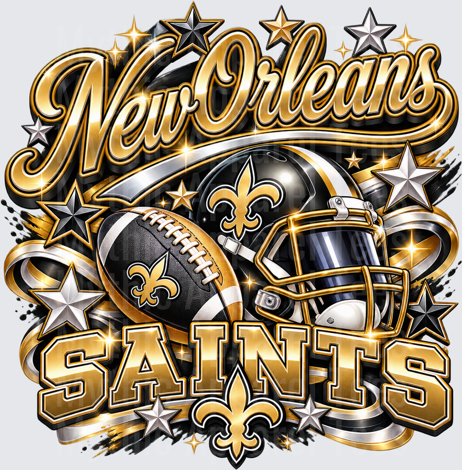 Gradient Polished Style NFL New Orleans Saints Gold and Black Fleur de Lis Football Helmet Stars Glam Fan Design
