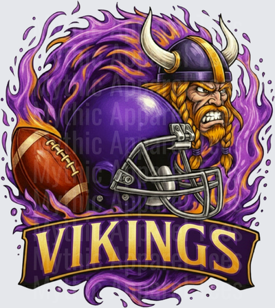 Fierce Viking Warrior Purple Flames Football Helmet and Ball Vikings Banner Design