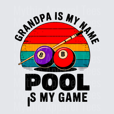 Grandpa Is My Name Pool Is My Game Retro Sunset Billiards Cue 8 Ball