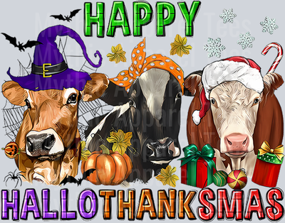 Happy Hallothanksmas Highland Cow Halloween Merry Christmas Sweatshirt