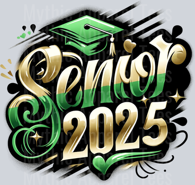 0030 Senior 2025 Airburshed Green and Gold 1 DTF 2025 Senior Graduation Transfers