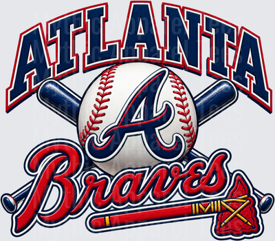 Atlanta Braves Baseball Logo with Crossed Bats and Team Wordmark in Navy and Red