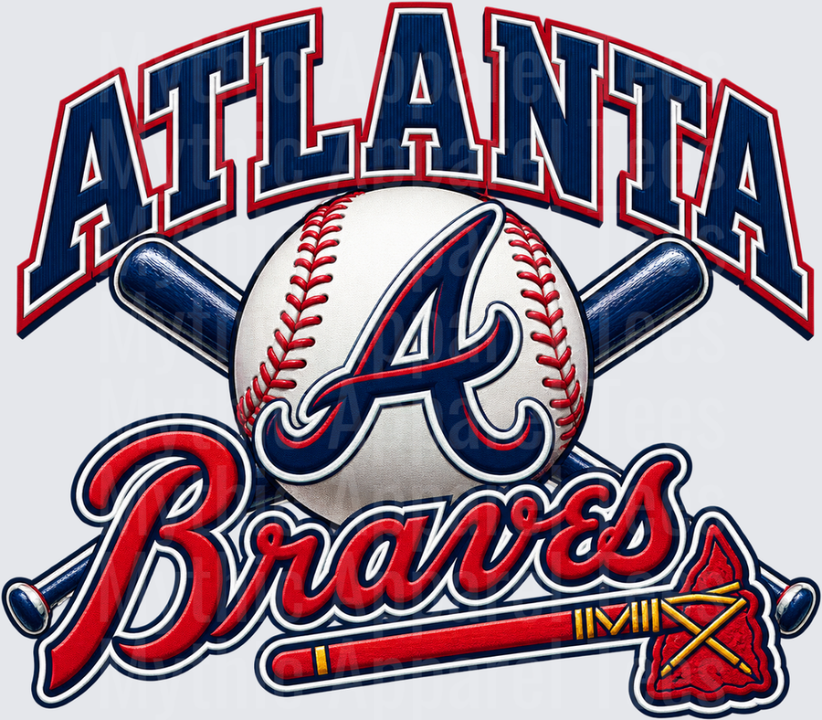 Atlanta Braves Baseball Logo with Crossed Bats and Team Wordmark in Navy and Red