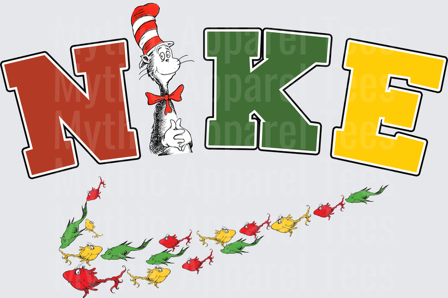 Dr. Seuss Cat in the Hat Nike Logo Parody with Colorful One Fish Two Fish Swoosh