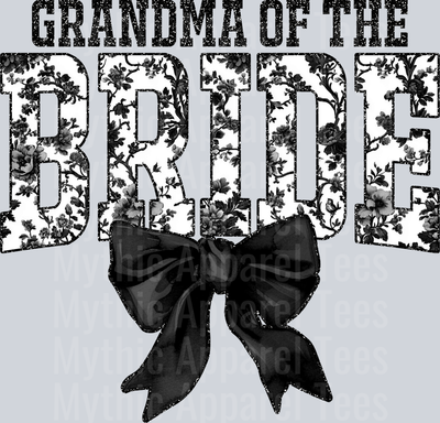 Black Grandma Of The Bride College Font With Bow Floral Pattern Wedding
