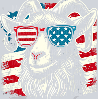 Goat With USA American Flag Glasses DTF Patriotic Transfers