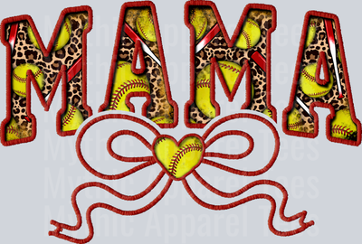 Softball Mama with Ribbon and yellow ball imposed cute DTF Sports Transfers