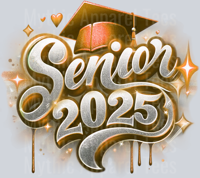 007 Senior 2025 Airbrushed Orange DTF 2025 Senior Graduation Transfers