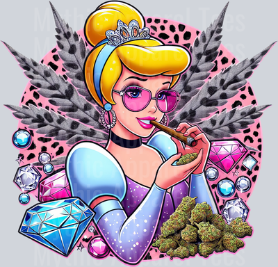 Cinderella pink glasses Weed Plant Cheeta Print Jewels Smoking Weed DTF Weed Transfers