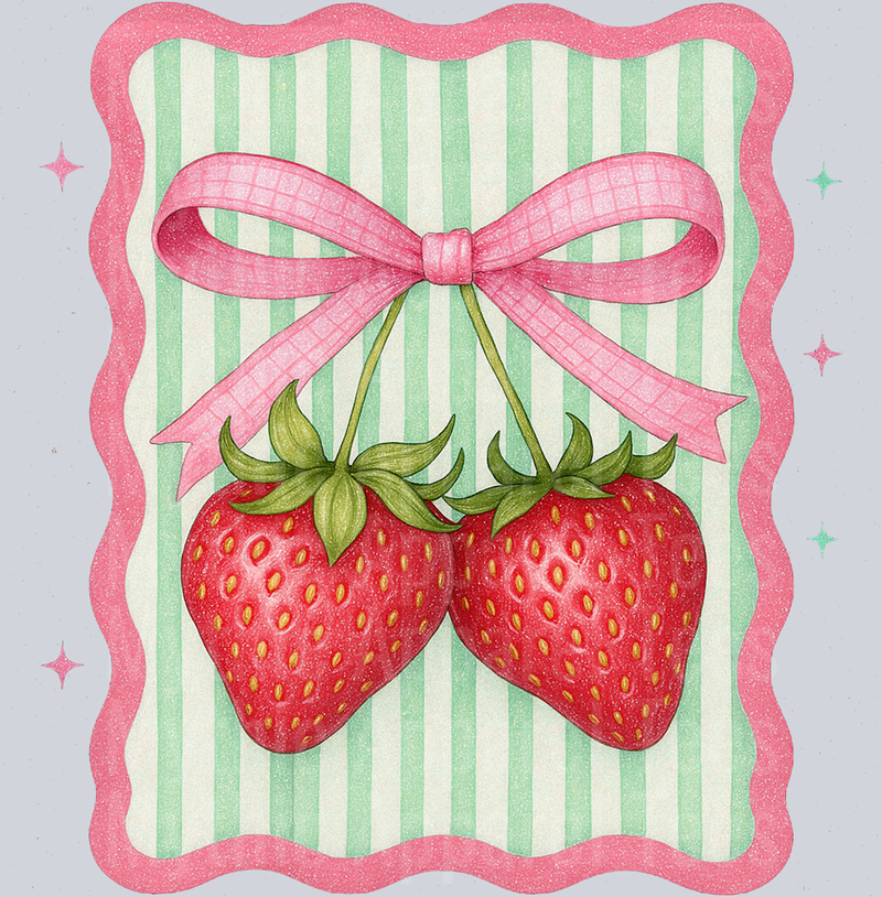 Strawberry Ribbon and Stripes DTF Strawberry Transfers