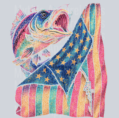 Fish with patriotic american flag Glitter DTF Fishing Transfers