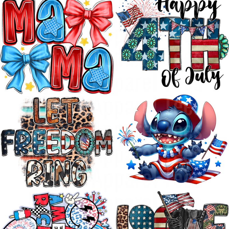 4TH OF JULY / AMERICAN PRIDE GANG SHEET 10 FULL SIZE IMAGES