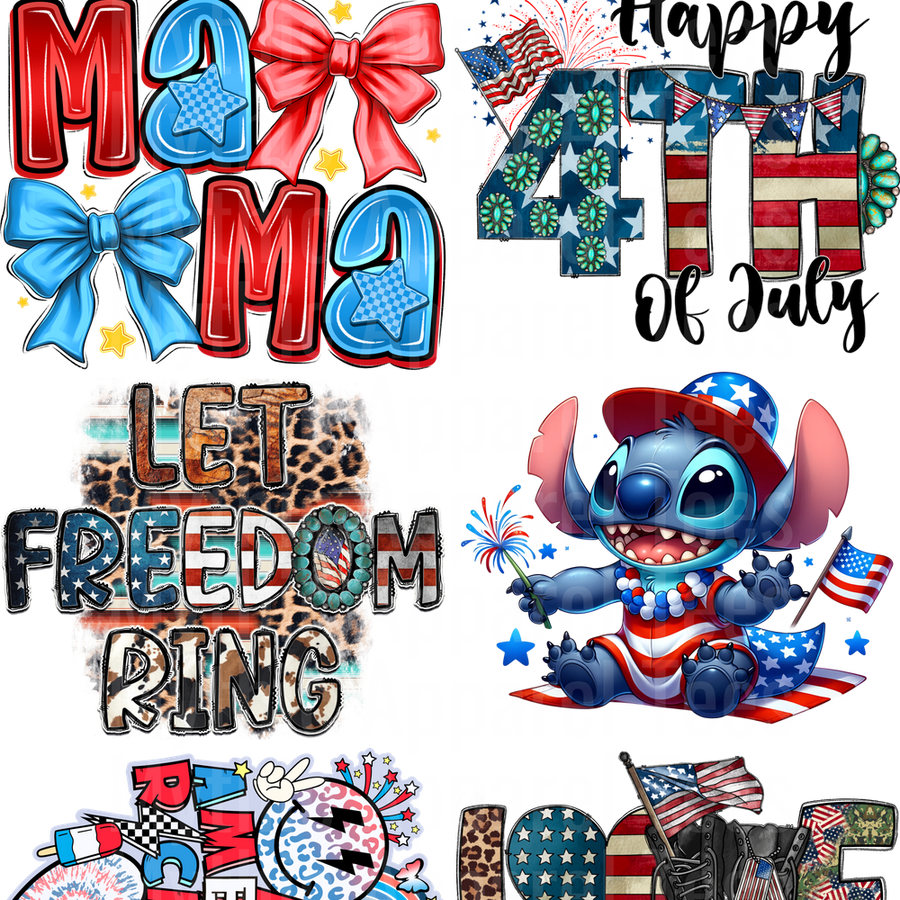 4TH OF JULY / AMERICAN PRIDE GANG SHEET 10 FULL SIZE IMAGES