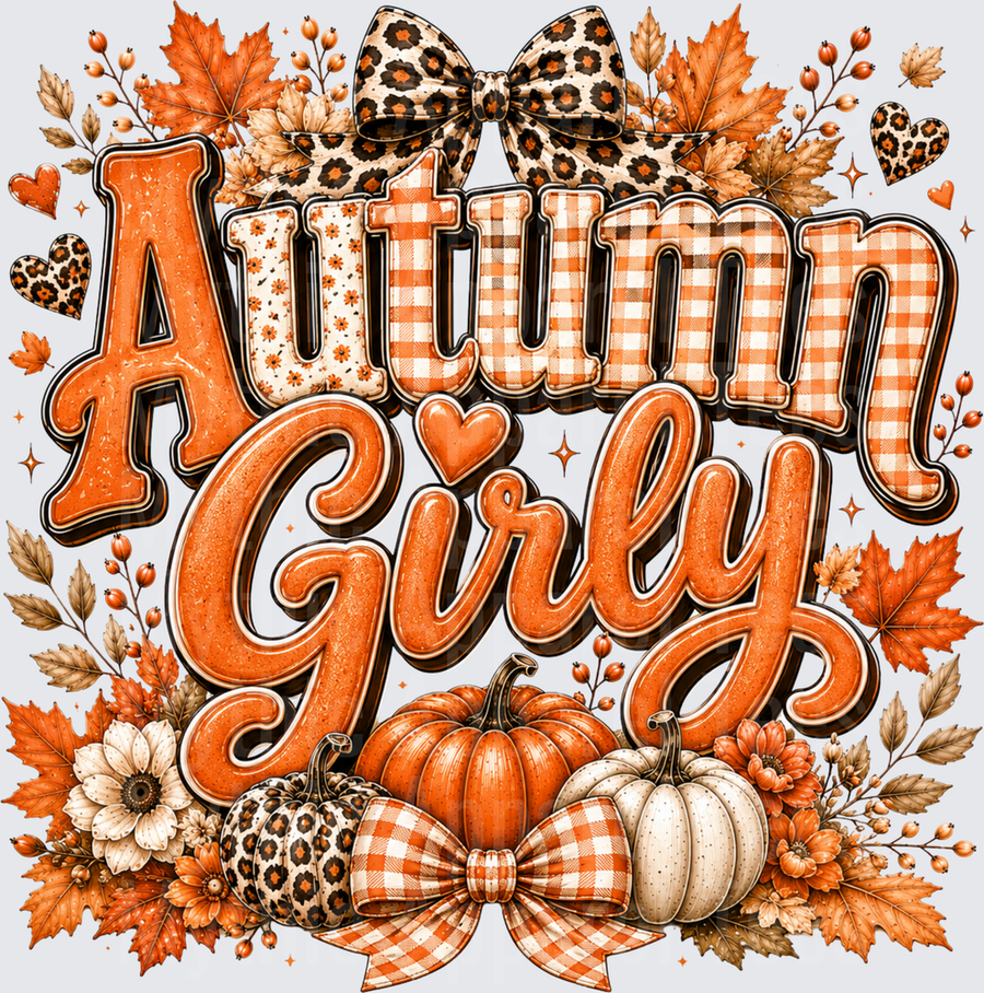 Autumn Girly Leopard Print Plaid Pumpkin Bow Fall Leaves Floral Typography Design