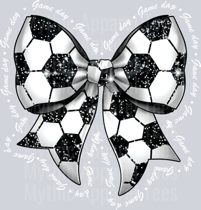 Soccer Ball Bow with Gameday words around it in white DTF Soccer Transfers