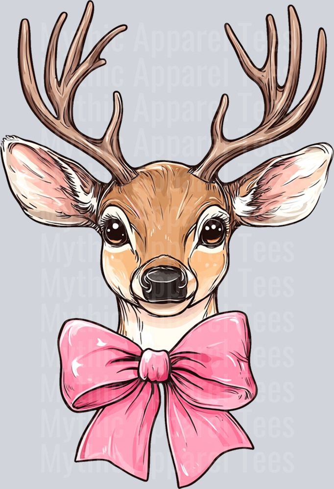 Reindeer with pink bow DTF Christmas Transfers