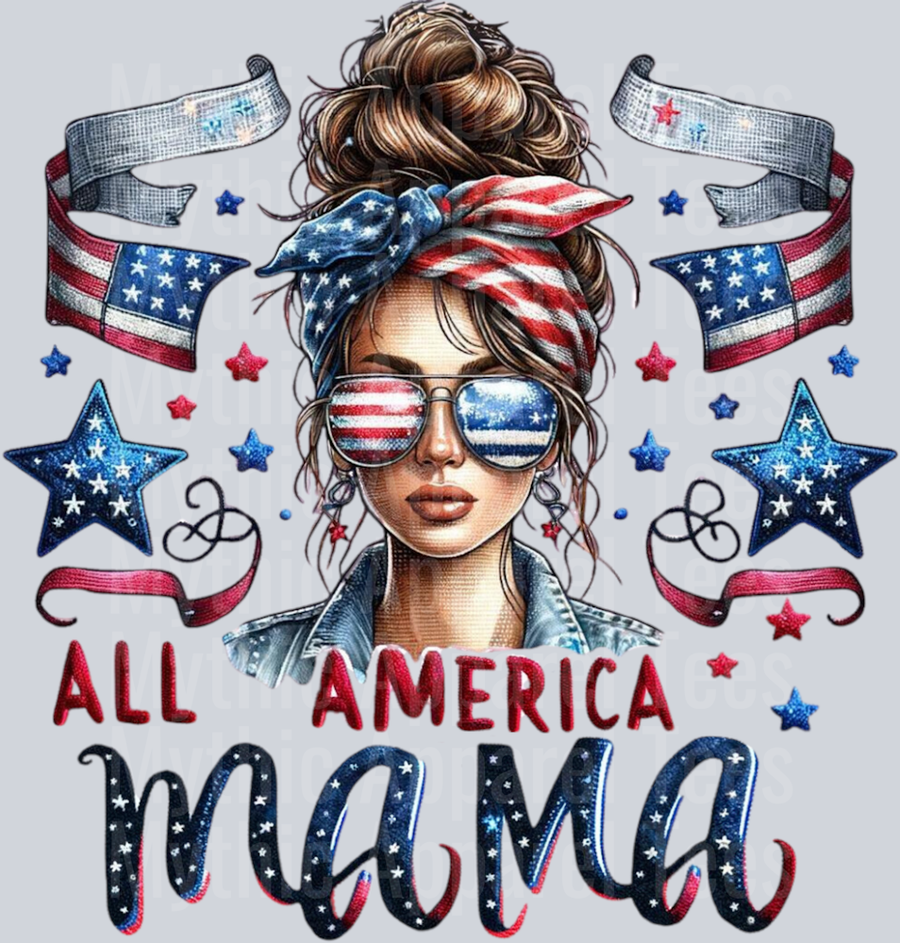 All American Mama Messy Bun 4th of July Patriotic Transfers 5