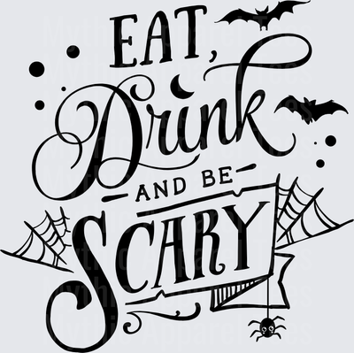 Eat Drink and Be Scary Halloween Typography with Bats Spider and Cobwebs