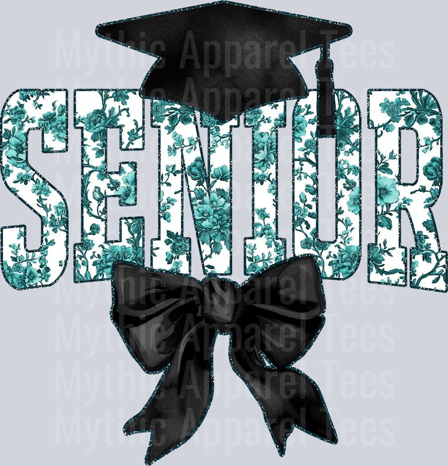 Teal Senior Hat College Font Floral Senior Graduation Design