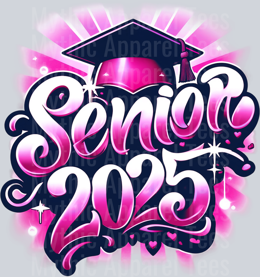002 Airbrushed Senior 2025 Pink DTF 2025 Senior Graduation Transfers
