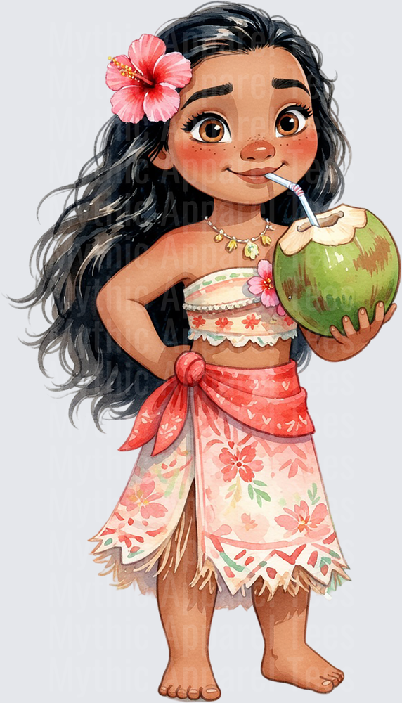 Moana Sipping Coconut Drink Watercolor Floral Outfit