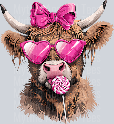 202 Highland Cow Valentine_S Day With Sunglasses And Bow T-Shirt