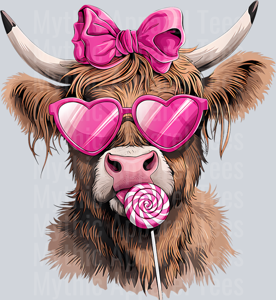 202 Highland Cow Valentine_S Day With Sunglasses And Bow T-Shirt