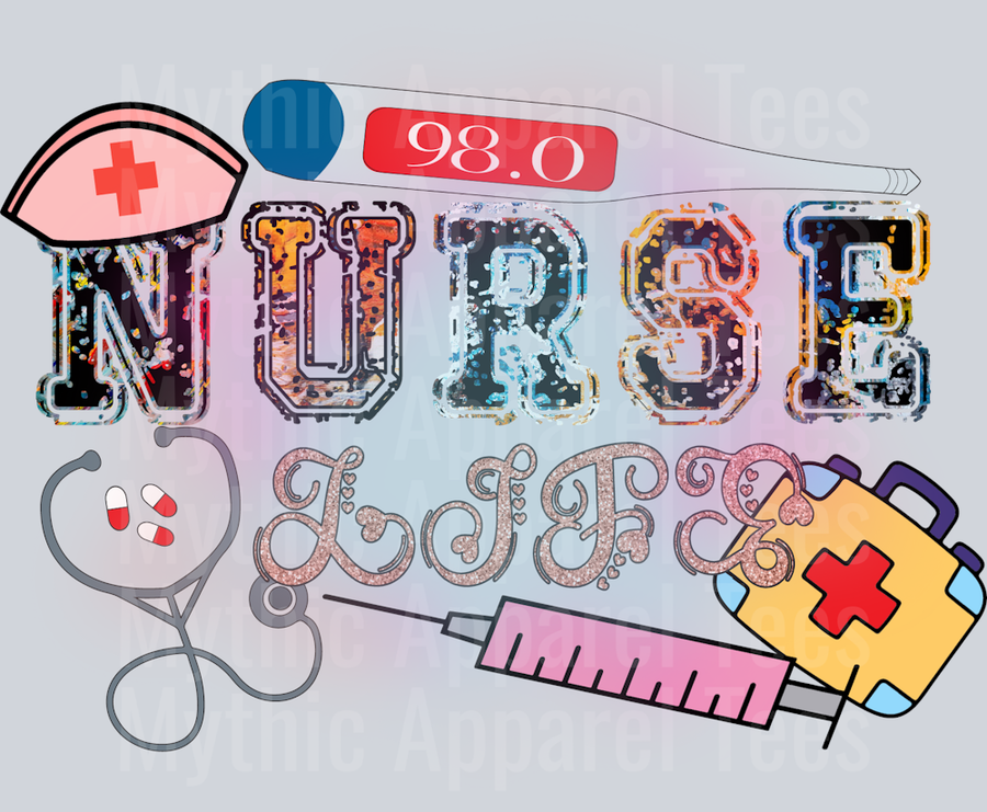 Nurse Life Gradient pink to blue DTF Nurse Transfers