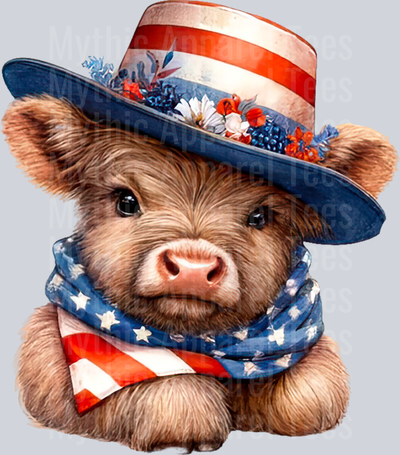 Watercolor Patriotic Highland Cow 22 DTF Patriotic Highland Cow Transfers