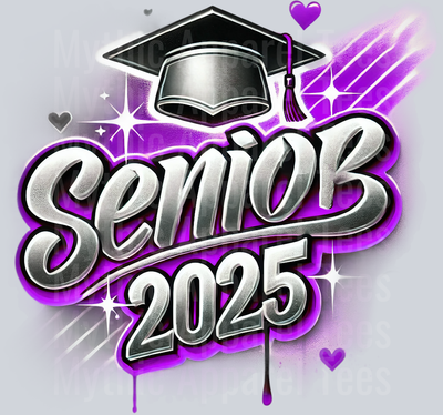 003 Senior 2025 Airbrushed Purple and Black DTF 2025 Senior Graduation Transfers