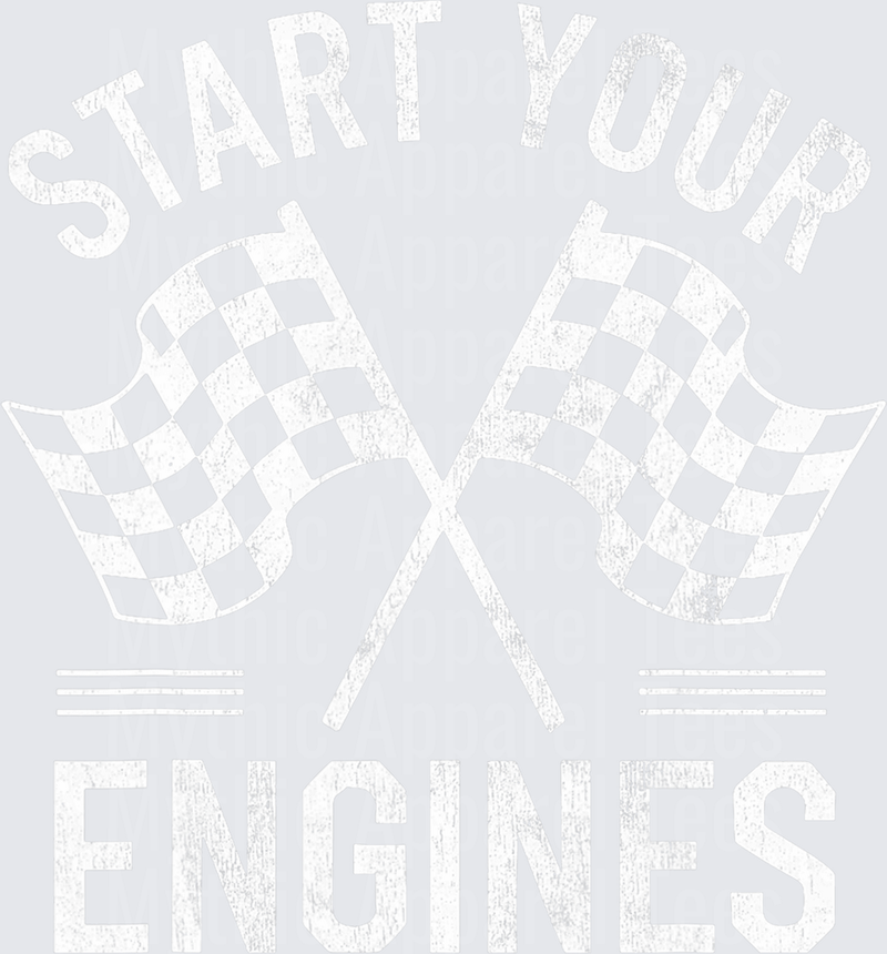 Start Your Engines Crossed Checkered Racing Flags Distressed Vintage Graphic