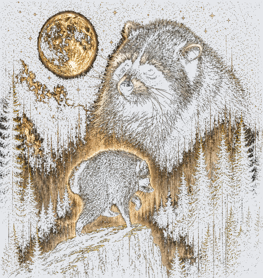 Jimothy Mother Bear and Cub Moonlit Forest Night Sky