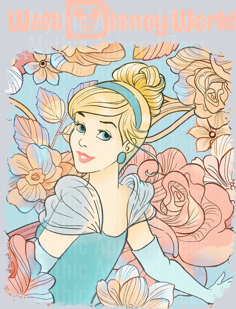 Walt Disney World Cinderella Flowers portrait cinderella movie DTF Disney Transfers