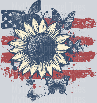 American sunflowers butterflies 14 DTF Patriotic Transfers