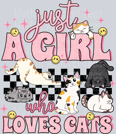 Just a girl who loves cats black checkers DTF Cat Transfers