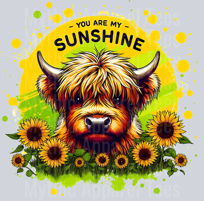 You are my sunshine 2 highland cow with yellow flowers DTF Summer Transfers