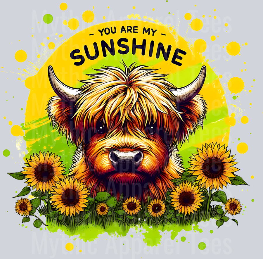 You are my sunshine 2 highland cow with yellow flowers DTF Summer Transfers