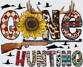 Gone Hunting Western Sunflower Antlers Rifle Flying Ducks