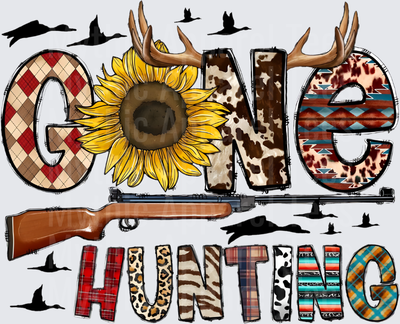 Gone Hunting Western Sunflower Antlers Rifle Flying Ducks