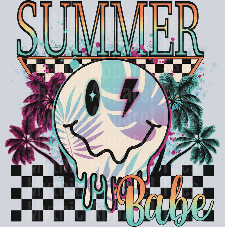 Summer babe Smiley Face with Checkers DTF Summer Transfers