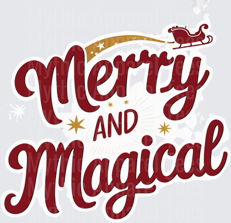 Christmas Merry and Magical Santa Sleigh Gold Stars Script
