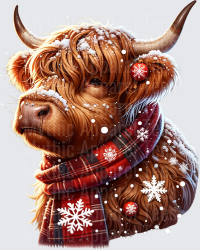 Highland Christmas Cow Red Plaid Scarf Snow Ornaments