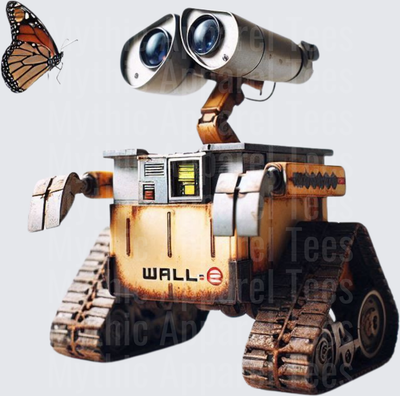 WALL-E Robot Looking at Monarch Butterfly Pixar Character Design