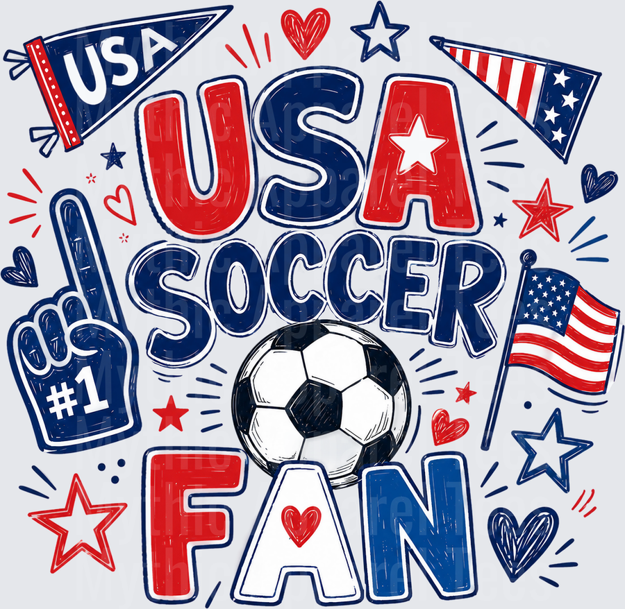 USA Soccer Fan Red White and Blue Patriotic Design with American Flag Foam Finger and Soccer Ball