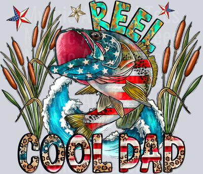 Reel Cool Dad Fishing 4th of july DTF Patriotic Transfers