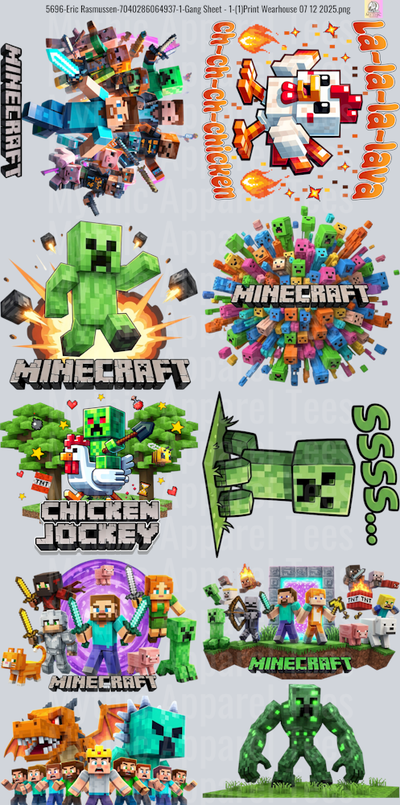 Minecraft GANG SHEET 10 FULL SIZE IMAGES