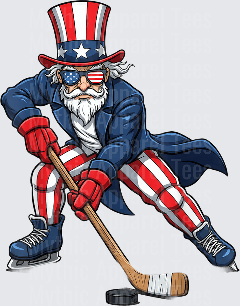 Ice Hockey Patriotic Uncle Sam Playing Hockey with Puck