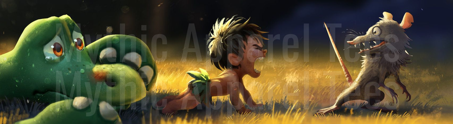Wild Boy Arlo and Spot Facing Off Against Snarling Rat in Golden Grass Field Scene